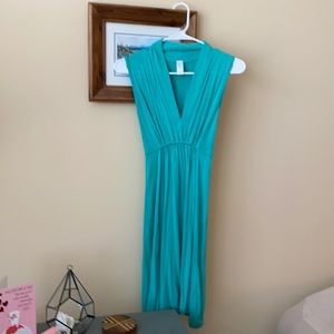 Green blue vneck dress
